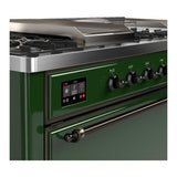 ILVE UM60FSQNR3EGB Majestic III 60 inch Dual Fuel Range with 7 Burners, Griddle and French Top, Dual Function Burner with up to 25,000 BTU (Natural Gas, Solid Door, Emerald Green, Burnished)