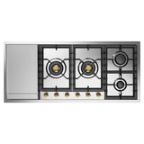 ILVE UHCPT125FNSSG Nostalgie II 48 inch Built-In Gas Cooktop with Total Black Brass Burners, in Stainless Steel (6 Sealed Burners + Left Griddle, Natural Gas)