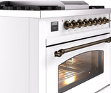 Nostalgie II 36 Inch Dual Fuel Liquid Propane Freestanding Range in White with Bronze Trim