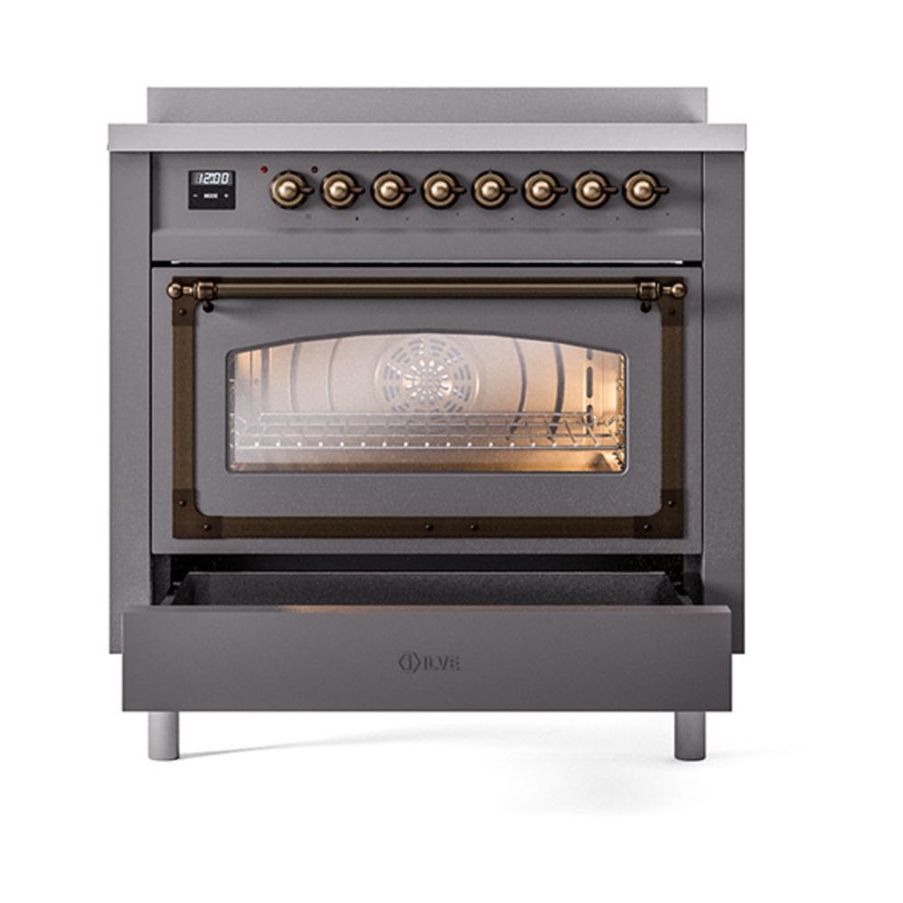 ILVE UNI366NMPMGB Nostalgie II Noblesse 36 inch Induction Range (Triple Glass Door, Graphite Matte, Burnished)