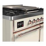 ILVE UMD40FQNR3AWP Majestic III 40 inch Dual Fuel Range with 6 Burners and Griddle, Dual Function Burner up to 25,000 BTU (Natural Gas, Solid Door, Antique White, Copper)
