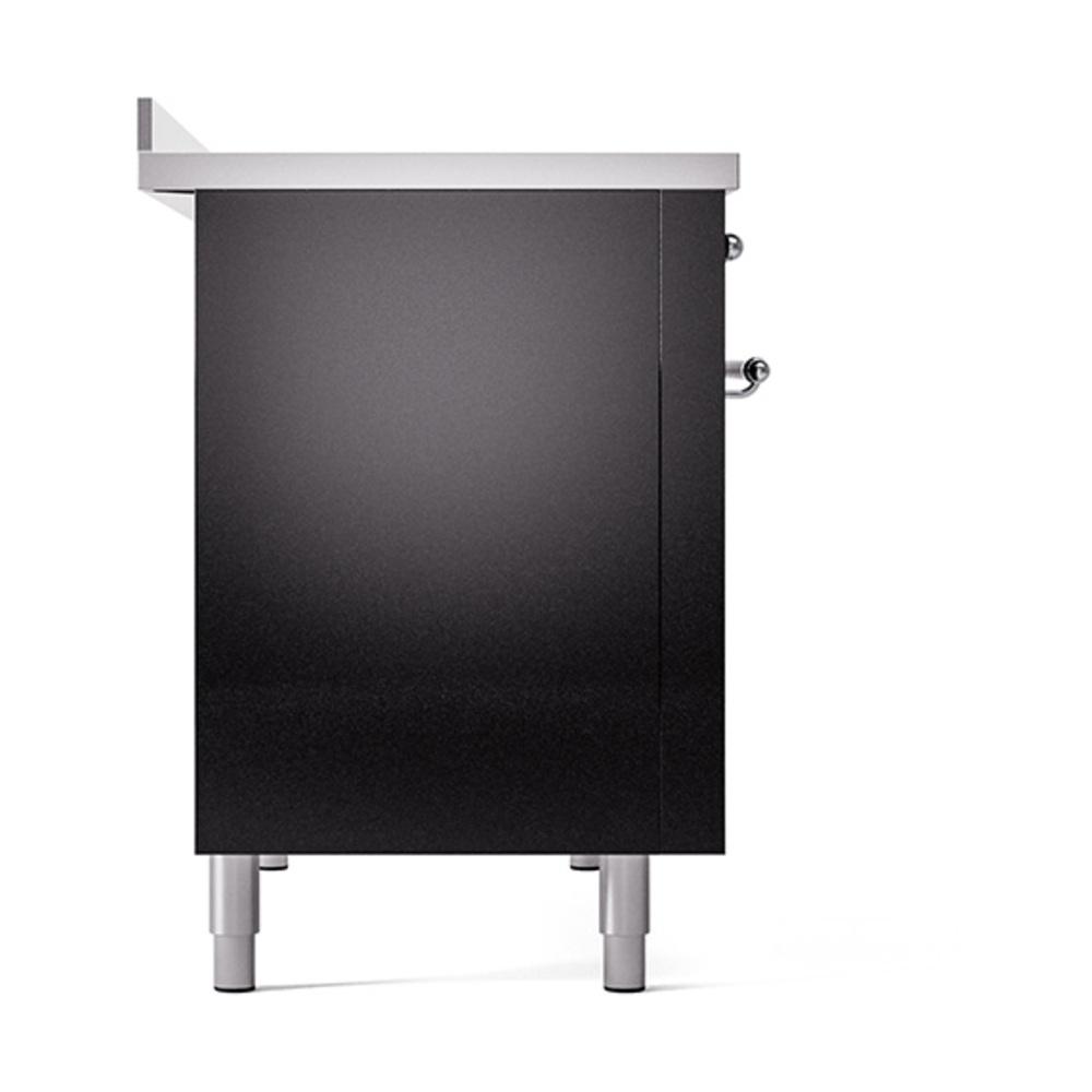 ILVE UNI486QNMPBKC Nostalgie II Noblesse 48 inch Induction Range (Solid Door, Glossy Black, Chrome)