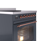 Nostalgie II 30 Inch Electric Freestanding Range in Blue Grey with Copper Trim