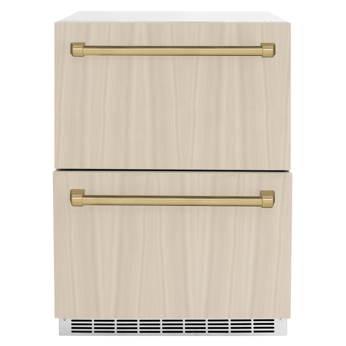 ZLINE Autograph Edition 24 in. Touchstone 168 Can Outdoor-Rated Dual Refrigerator Drawer with Panel-Ready Doors and Champagne Bronze Handles (RDSPOZ-24-CB)