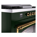 ILVE UN60FSNMPEGGLP Nostalgie II Noblesse 60 inch Dual Fuel Range (7 Sealed Burners + Griddle + French Top, Liquid Propane, Triple Glass Door, Emerald Green, Brass)