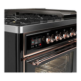 ILVE UM48FNR3BKPLP Majestic III 48 inch Dual Fuel Range with 8 Burners and Griddle, Dual Function Burner up to 25,000 BTU (Liquid Propane, Triple Glass Door, Glossy Black, Copper)