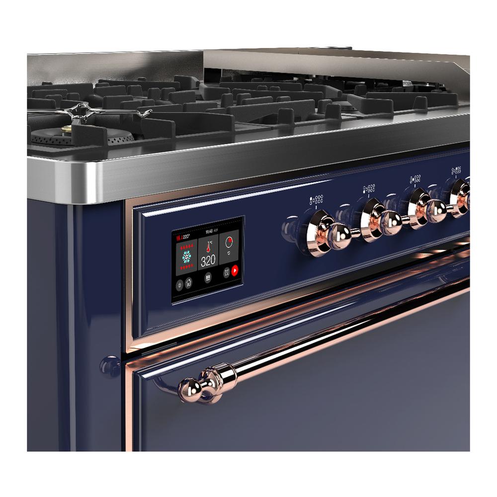 ILVE UM60FQNR3MBP Majestic III 60 inch Dual Fuel Range with 9 Burners and Griddle, Dual Function Burner up to 25,000 BTU (Natural Gas, Solid Door, Midnight Blue, Copper)