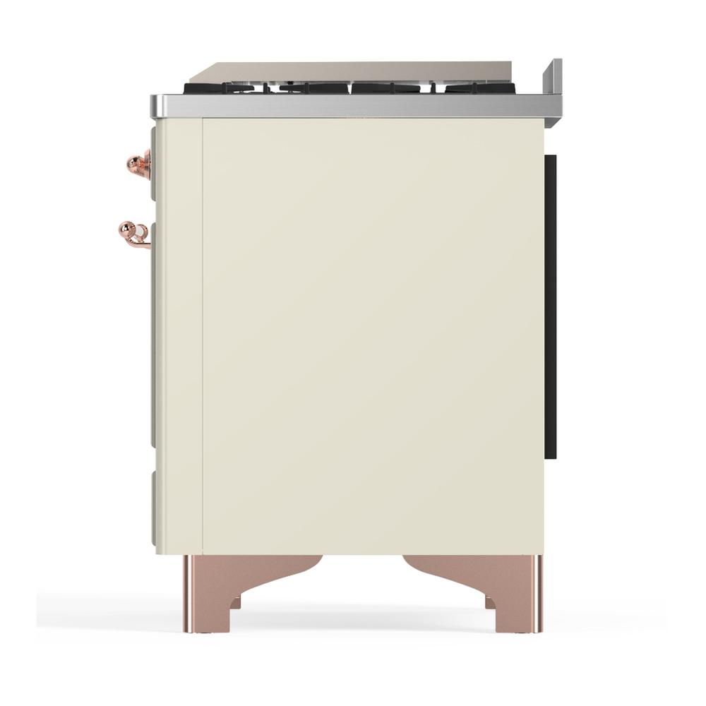 ILVE UM60FSQNR3AWPLP Majestic III 60 inch Dual Fuel Range with 7 Burners, Griddle and French Top, Dual Function Burner with up to 25,000 BTU (Liquid Propane, Solid Door, Antique White, Copper)