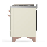 ILVE UM60FSQNR3AWPLP Majestic III 60 inch Dual Fuel Range with 7 Burners, Griddle and French Top, Dual Function Burner with up to 25,000 BTU (Liquid Propane, Solid Door, Antique White, Copper)