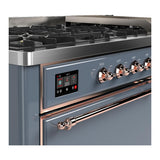 ILVE UM60FQNR3BGP Majestic III 60 inch Dual Fuel Range with 9 Burners and Griddle, Dual Function Burner up to 25,000 BTU (Natural Gas, Solid Door, Blue Grey, Copper)