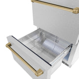 ZLINE Autograph Edition 24 in. Touchstone 168 Can Outdoor-Rated Dual Refrigerator Drawer with DuraSnow' Stainless Steel Doors and Champagne Bronze Handles (RDSOZ-SN-24-CB)
