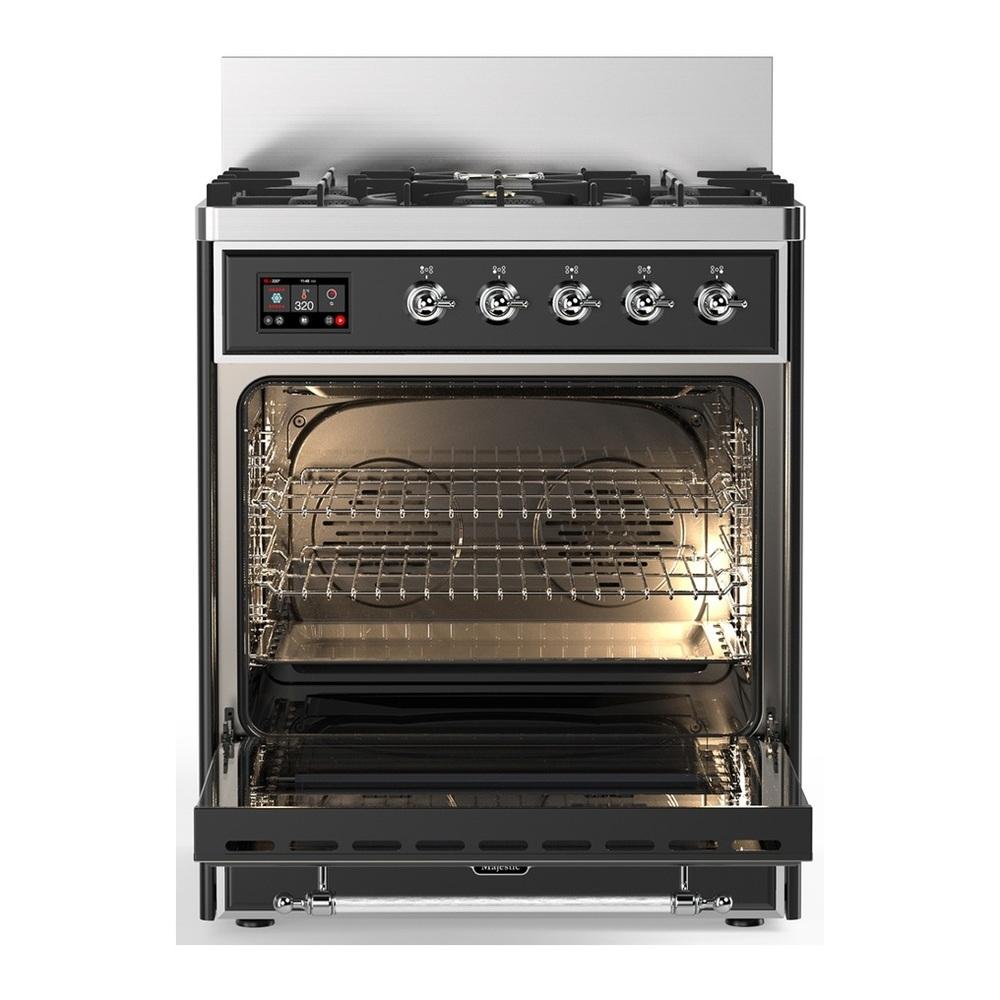 ILVE UM30QNR3MGCLP Majestic III 30 inch Dual Fuel Range with 5 Black Brass Burners, Dual Function Burner up to 25,000 BTU (Liquid Propane, Solid Door, Graphite Matte, Chrome)