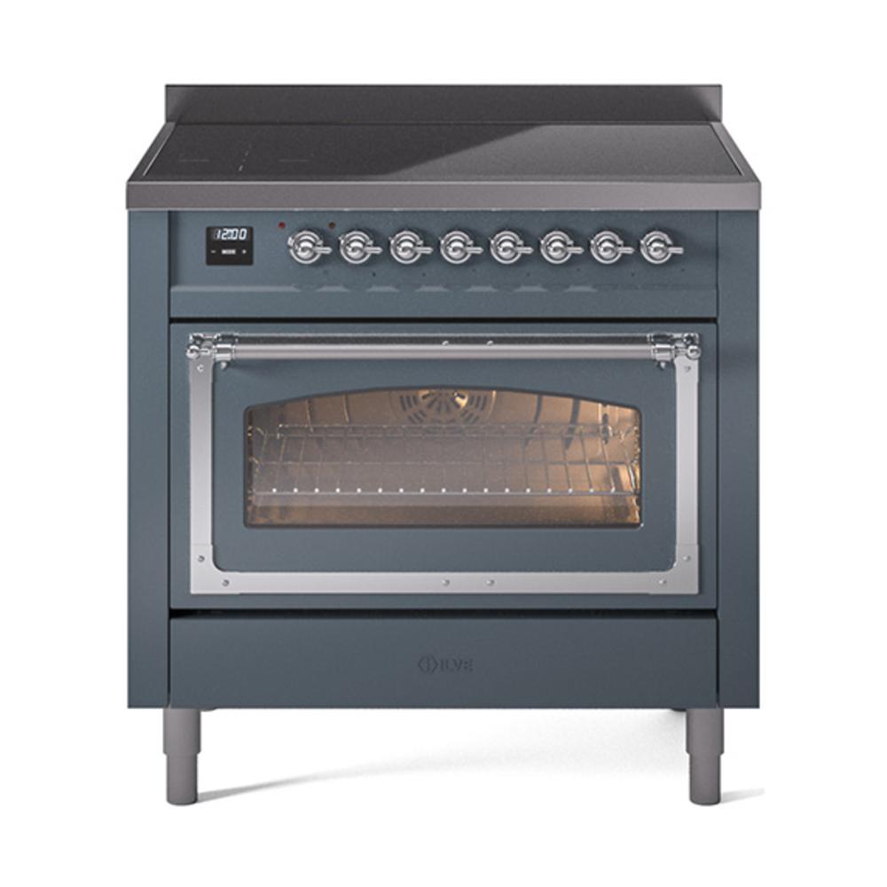 ILVE UNI366NMPBGC Nostalgie II Noblesse 36 inch Induction Range (Triple Glass Door, Blue Grey, Chrome)