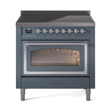 ILVE UNI366NMPBGC Nostalgie II Noblesse 36 inch Induction Range (Triple Glass Door, Blue Grey, Chrome)