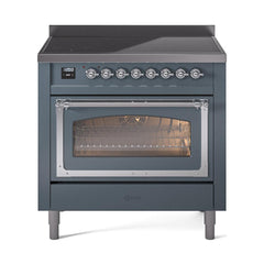 ILVE UNI366NMPBGC Nostalgie II Noblesse 36 inch Induction Range (Triple Glass Door, Blue Grey, Chrome)