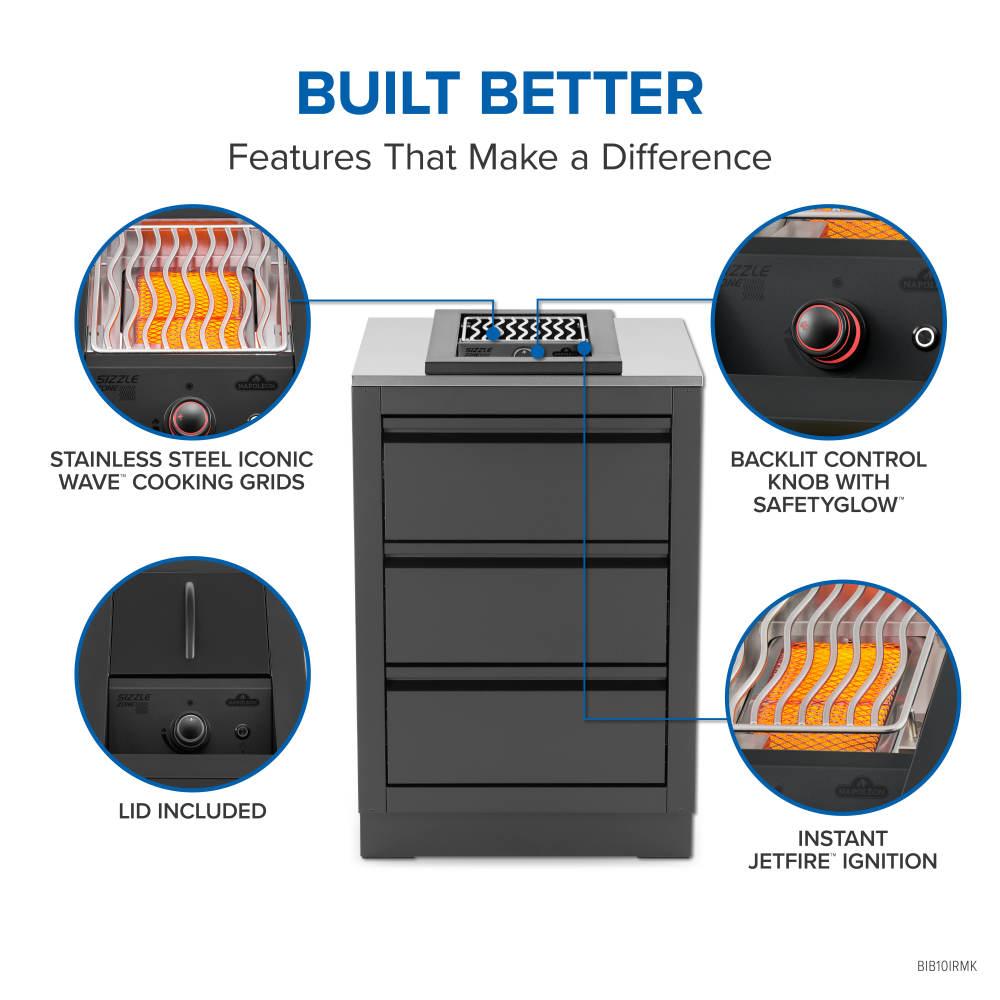 Built-in 700 Series Single Infrared Burner with Matte Black Cover , Propane, Matte/Matt Black
