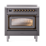 ILVE UNI366NMPMGB Nostalgie II Noblesse 36 inch Induction Range (Triple Glass Door, Graphite Matte, Burnished)