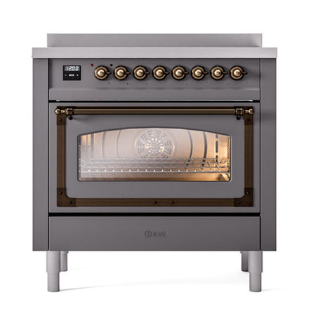 ILVE UNI366NMPMGB Nostalgie II Noblesse 36 inch Induction Range (Triple Glass Door, Graphite Matte, Burnished)