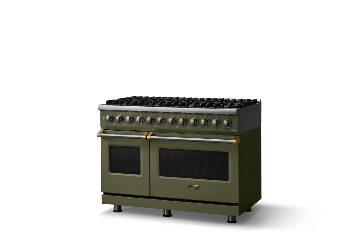 48"W. Dual Fuel Range (Burner: 8b, Finish: Martini, Trim: Brushed Brass, Fuel: Propane)