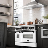 ZLINE Autograph Edition 48" 6.0 cu. ft. Range with Gas Stove and Gas Oven in Stainless Steel with White Matte Door with Accents (RGZ-WM-48) [Color: Champagne Bronze]