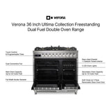 Verona VUFSGE365DSS 36 inch Ultima Collection Double Oven Dual Fuel Range with 5 Brass Burners, 4.1 cu. ft. Total Oven Capacity