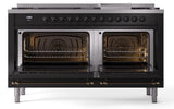 Nostalgie II 60 Inch Dual Fuel Liquid Propane Freestanding Range in Glossy Black with Bronze Trim