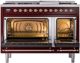 Nostalgie II 48 Inch Dual Fuel Liquid Propane Freestanding Range in Burgundy with Copper Trim