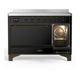 ILVE UMIB48QNR3BKB Majestic III 48 inch Induction Range with 6 Elements, 5.02 cu. ft. Total Oven Capacity (Solid Door, Glossy Black, Burnished)