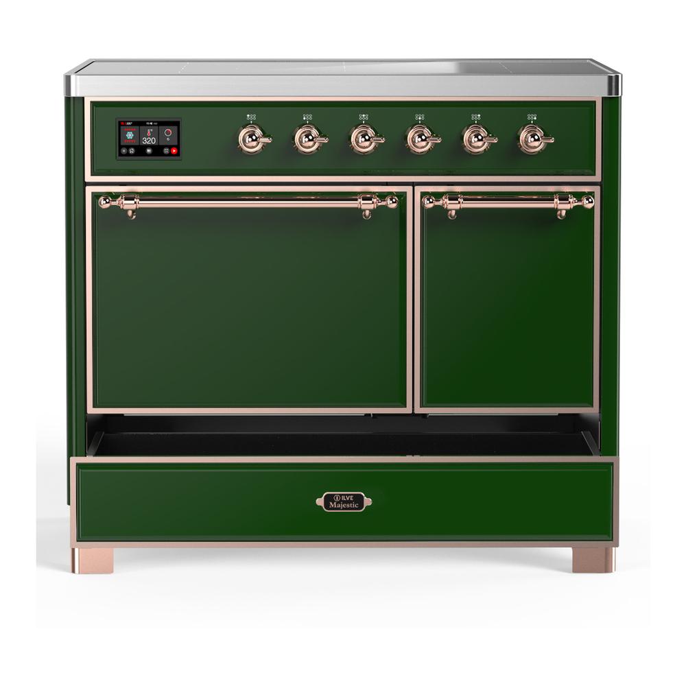 ILVE UMDIB40QNR3EGP Majestic III 40 inch Induction Range with 6 Elements, 3.82 cu. ft. Total Oven Capacity (Solid Door, Emerald Green, Copper)