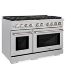 ZLINE 48 in. 6.7 cu. ft. Double Oven Gas Range in DuraSnow' Stainless Steel with 8 Brass Burners (SGRS-BR-48)