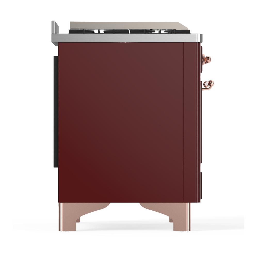 ILVE UM48FSNR3BUP Majestic III 48 inch Dual Fuel Range with 5 Black Brass Burners, Griddle and French Top, Dual Function Burner up to 25,000 BTU (Natural Gas, Triple Glass Door, Burgundy, Copper)