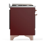 ILVE UM48FSNR3BUP Majestic III 48 inch Dual Fuel Range with 5 Black Brass Burners, Griddle and French Top, Dual Function Burner up to 25,000 BTU (Natural Gas, Triple Glass Door, Burgundy, Copper)