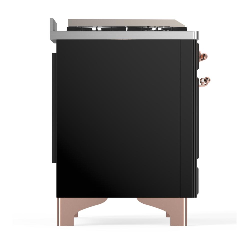 ILVE UMD40FQNR3BKP Majestic III 40 inch Dual Fuel Range with 6 Burners and Griddle, Dual Function Burner up to 25,000 BTU (Natural Gas, Solid Door, Glossy Black, Copper)