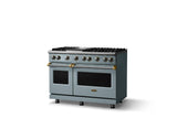 48"W. Sealed Burner Gas Range (Burner: 6g, Finish: November Sky, Trim: Brushed Brass, Fuel: Propane)