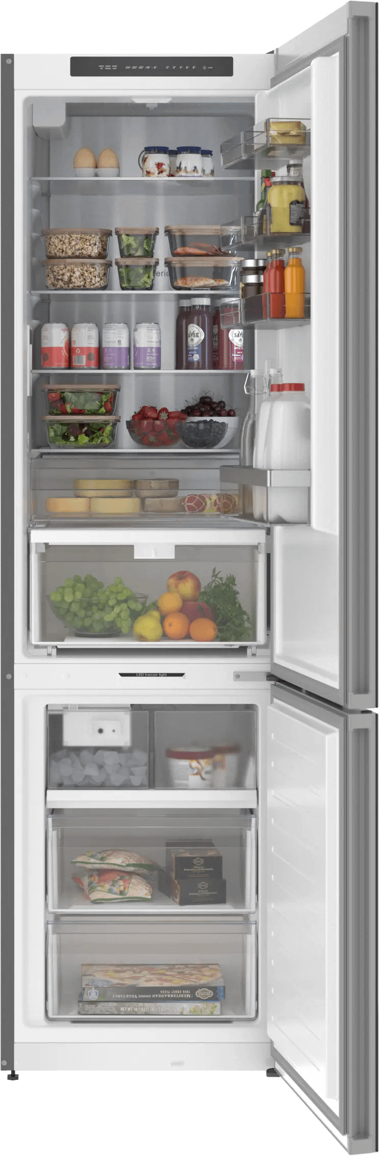 800 Series Free-standing fridge-freezer with freezer at bottom, glass door 24" Black, Total No Frost