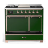 ILVE UMD40FQNR3EGPLP Majestic III 40 inch Dual Fuel Range with 6 Burners and Griddle, Dual Function Burner up to 25,000 BTU (Liquid Propane, Solid Door, Emerald Green, Copper)