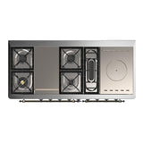 ILVE UM60FSQNR3SSBLP Majestic III 60 inch Dual Fuel Range with 7 Burners, Griddle and French Top, Dual Function Burner with up to 25,000 BTU (Liquid Propane, Solid Door, Stainless Steel, Burnished)