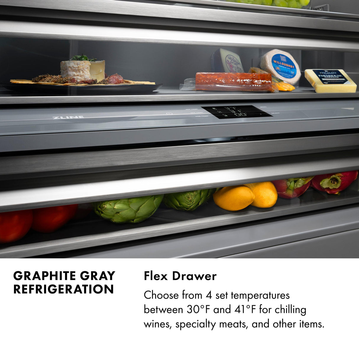 ZLINE 60 in. 32.2 cu. ft. French Door Built-In Bottom Freezer Refrigerator with Water Dispensers and Ice Makers in White Matte with Graphite Gray Interior (GRBIV-WM-60)