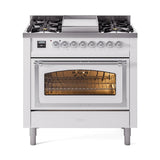 ILVE UN36FNMPWHCLP Nostalgie II Noblesse 36 inch Dual Fuel Range (Liquid Propane, Triple Glass Door, White, Chrome)