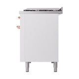 ILVE UN48FQNMPWHPLP Nostalgie II Noblesse 48 inch Dual Fuel Range (8 Sealed Burners + Griddle, Liquid Propane, Solid Door, White, Copper)