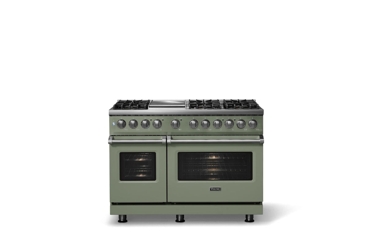48"W. Dual Fuel Range (Burner: 6g, Finish: Eucalyptus, Trim: Polished Chrome, Fuel: Natural Gas)