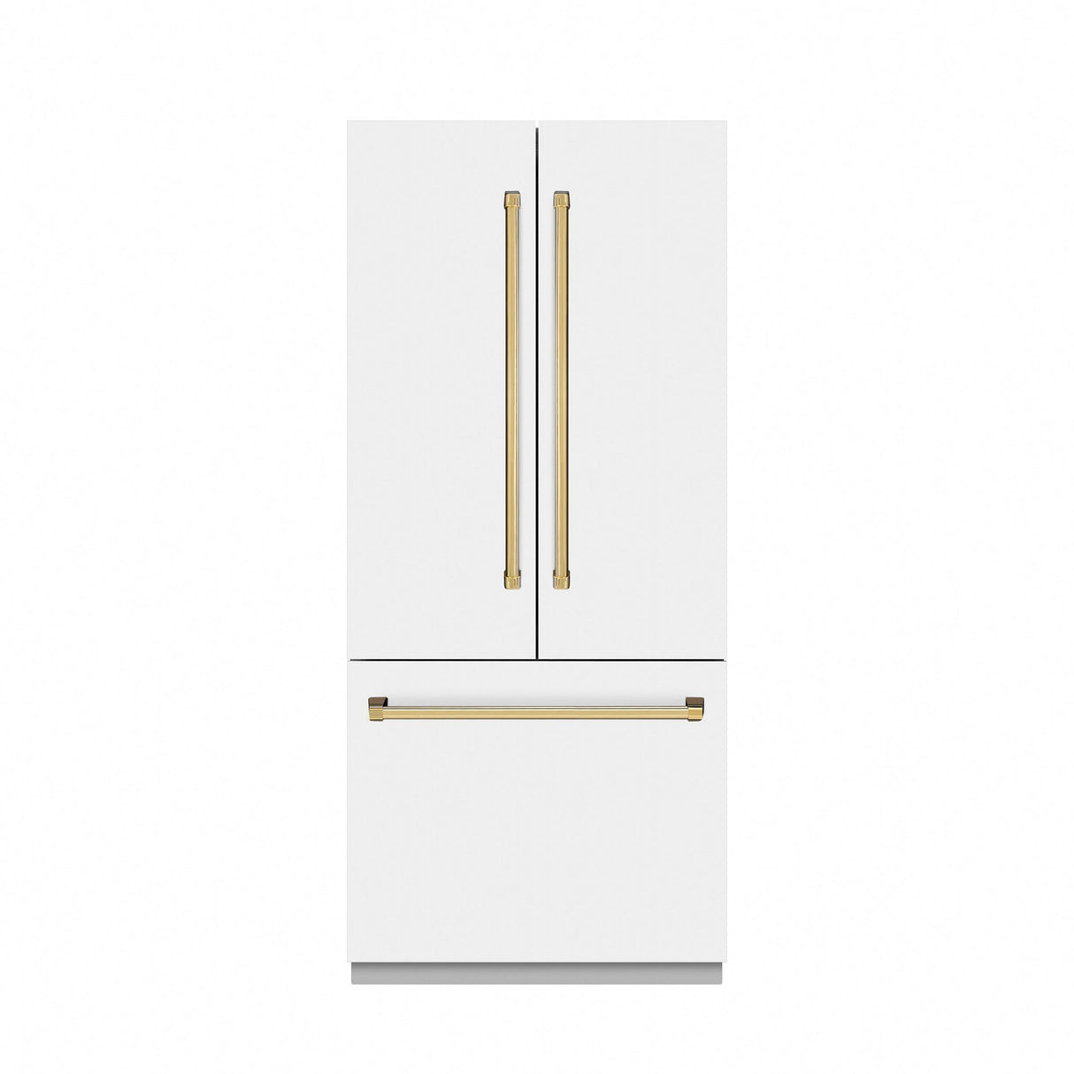 ZLINE Autograph Edition 36 in. 19.6 cu. ft. French Door Built-In Bottom Freezer Refrigerator with Water Dispenser and Ice Maker in White Matte with Graphite Gray Interior and Polished Gold Accents (GRBIVZ-WM-36-G)