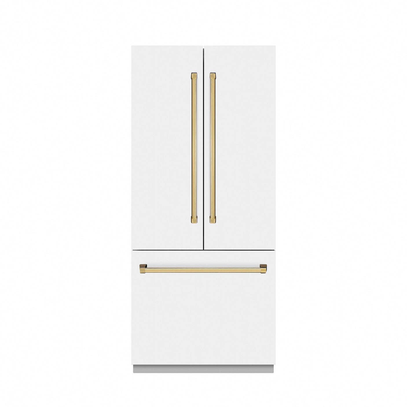 ZLINE Autograph Edition 36 in. 19.6 cu. ft. French Door Built-In Bottom Freezer Refrigerator with Water Dispenser and Ice Maker in White Matte with Graphite Gray Interior and Polished Gold Accents (GRBIVZ-WM-36-G)