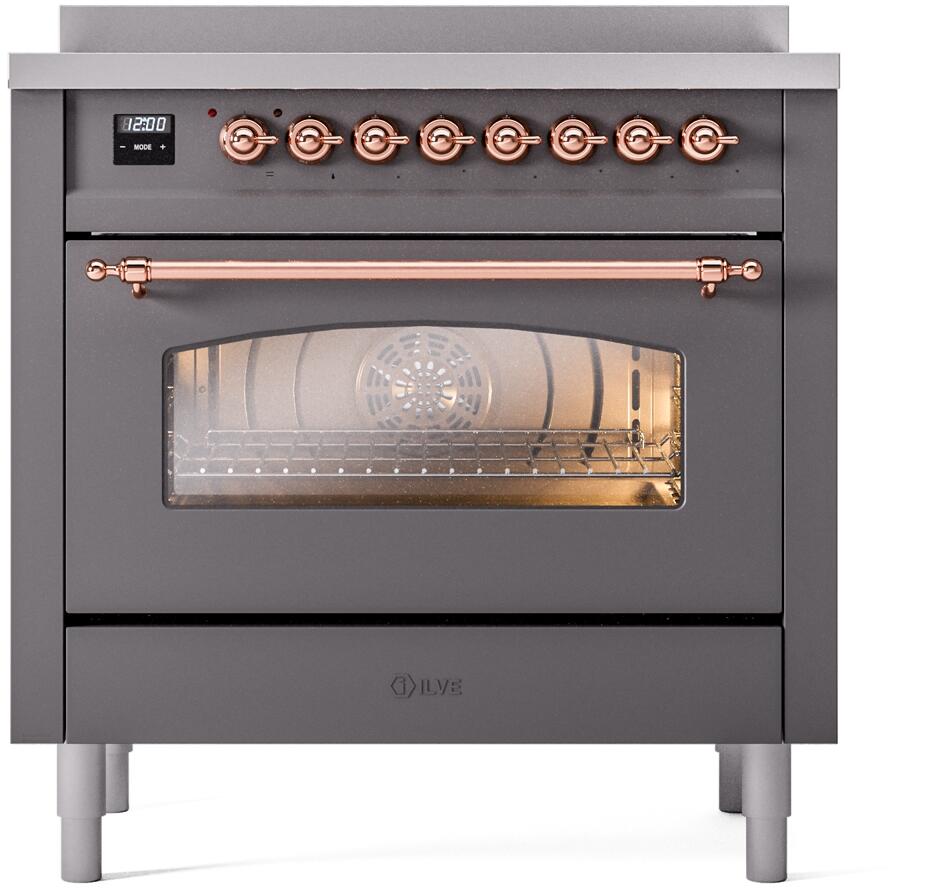 Nostalgie II 36 Inch Electric Freestanding Range in Matte Graphite with Copper Trim