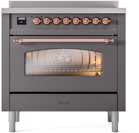 Nostalgie II 36 Inch Electric Freestanding Range in Matte Graphite with Copper Trim