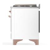 ILVE UM48FQNR3WHP Majestic III 48 inch Dual Fuel Range with 8 Burners and Griddle, Dual Function Burner up to 25,000 BTU (Natural Gas, Solid Door, White, Copper)