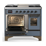 ILVE UMD40FNR3BGBLP Majestic III 40 inch Dual Fuel Range with 6 Burners and Griddle, Dual Function Burner up to 25,000 BTU (Liquid Propane, Triple Glass Door, Blue Grey, Burnished)