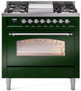 Nostalgie II 36 Inch Dual Fuel Natural Gas Freestanding Range in Emerald Green with Chrome Trim
