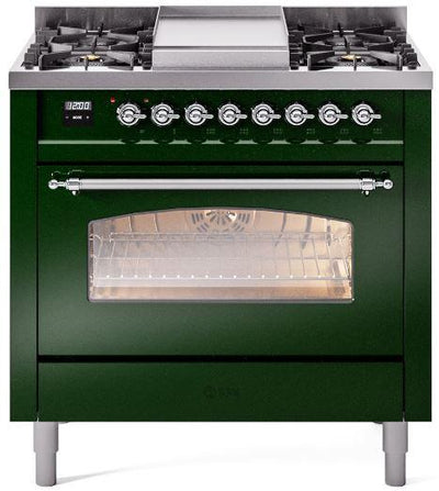 Nostalgie II 36 Inch Dual Fuel Natural Gas Freestanding Range in Emerald Green with Chrome Trim