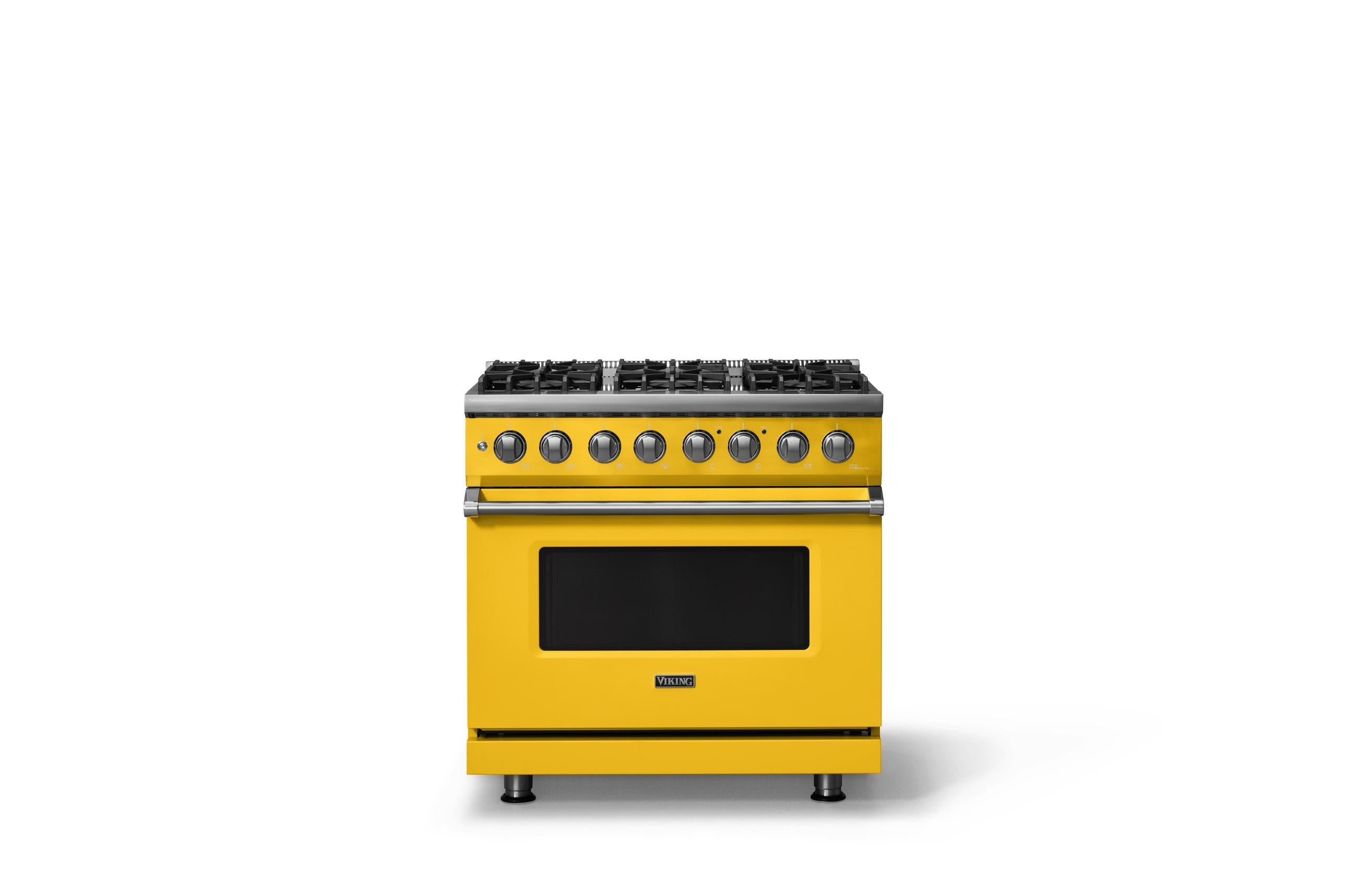 36"W. Dual Fuel Range (Burner: 6b, Finish: Daffodil, Trim: Polished Chrome, Fuel: Natural Gas)